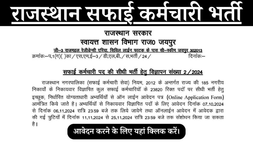 Rajasthan Safai Karmchari Bharti 2024